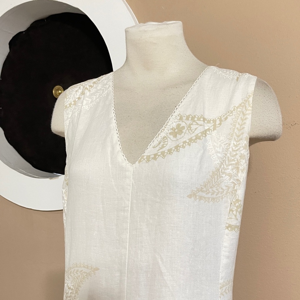 Liz Claiborne Ivory Linen Trumpet Dress | 12 | Lined & Chic Paisley Print - Picture 3 of 15